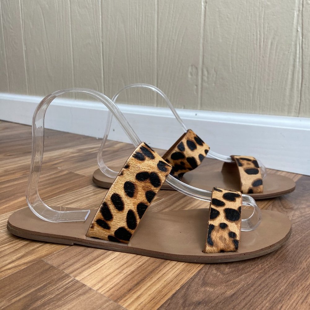 J. Crew Leopard Print Two-Strap Flat Sandals - Tan & Black